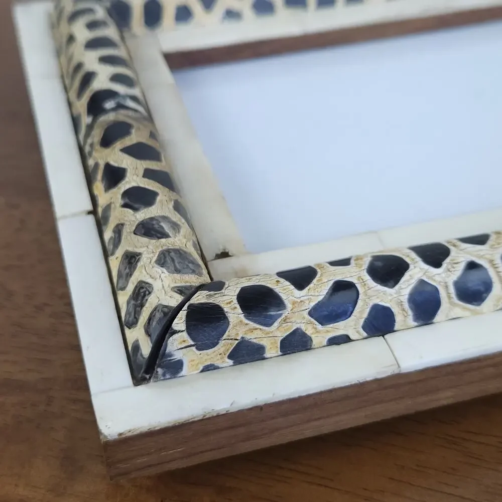 Handcrafted Bone Inlay Picture Frame Giraffe Safari Boho Eclectic Organic 4x6